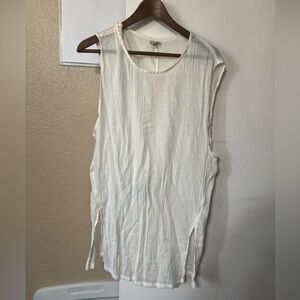 Ecote Cream Sleeveless Tunic Top, SzM Classic BohoChic Minimalist LightAcademia
